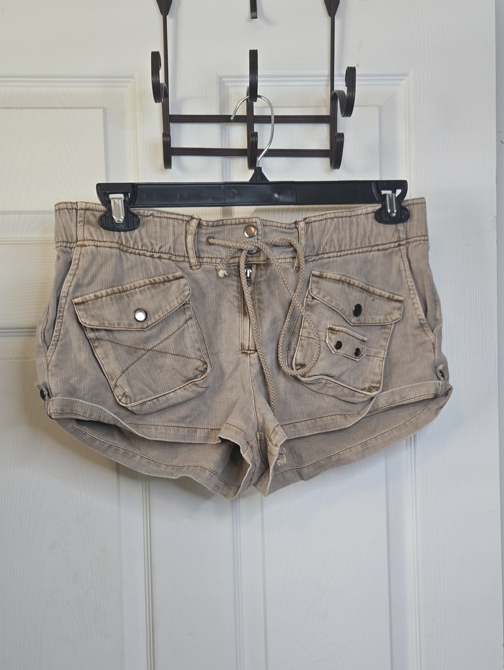 Free People Utility Cargo Drawstring Shorts in Taupe Waist 17